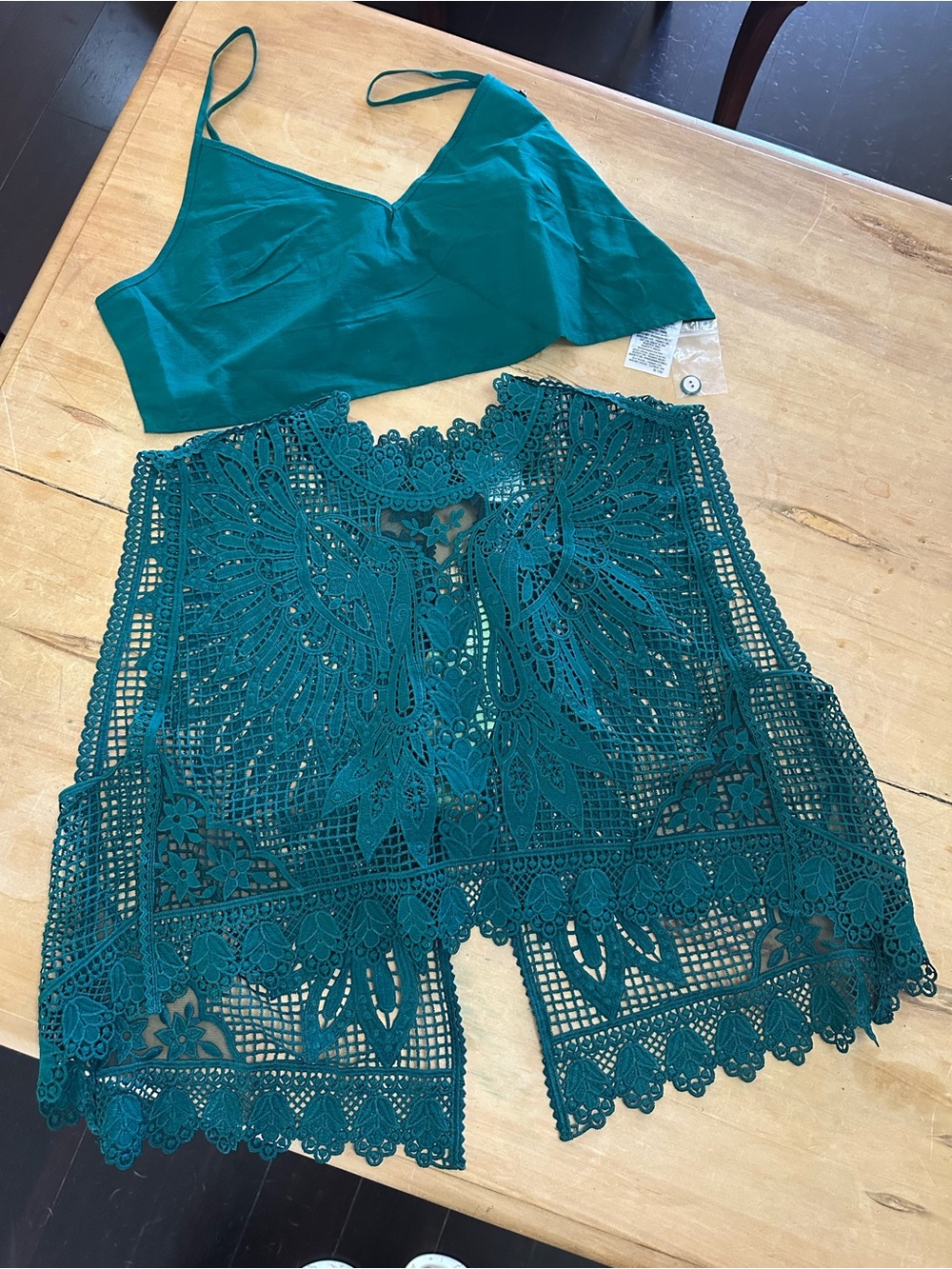 FARM Rio Teal Crochet Midi Skirt and Matching Top Set - Picture 7 of 8